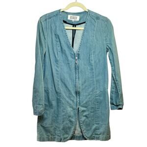 Women's Small Chambray Minidress Faded Light Blue L/S Zip Up No Collar BB Dakota